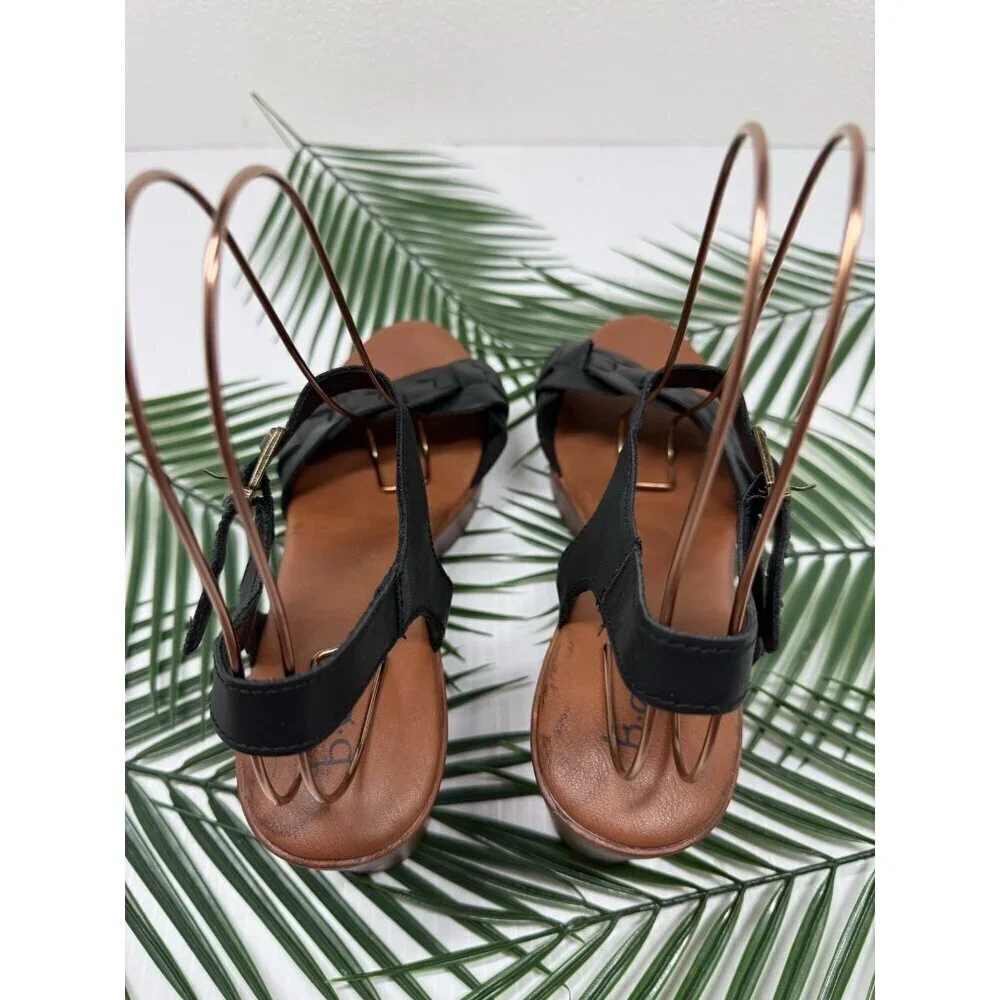 B.O.C Sandals Women's Black Gigi Faux Leather Braided Strappy Block Heel Sz 10M